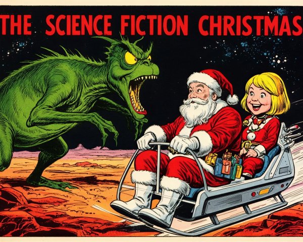 Retro Comic Cover Featuring Alien and Santa in Sleigh