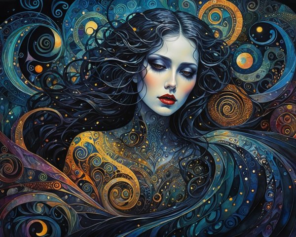 Mesmerizing woman with black hair and vibrant colors