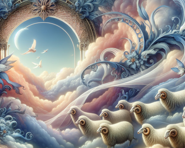Dreamlike Landscape with Pastel Clouds and Sheep