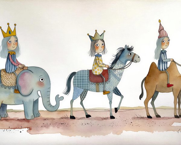 Whimsical Watercolor Illustration of Children Riding Elephants