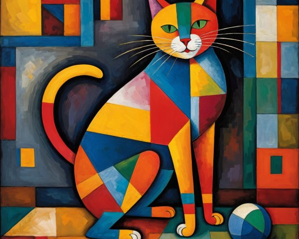 Abstract Cat Art with Geometric Shapes and Colors