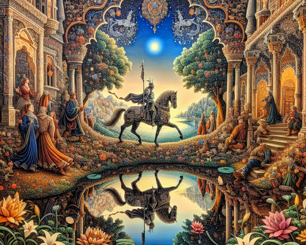 Knight on Horseback in Vibrant Landscape Scene