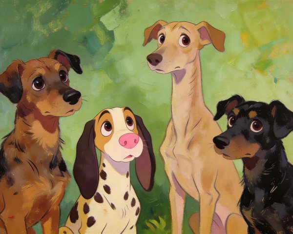 Anthropomorphic Dogs in Digital Painting Style