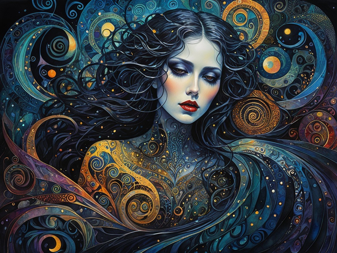 Mesmerizing woman with black hair and vibrant colors