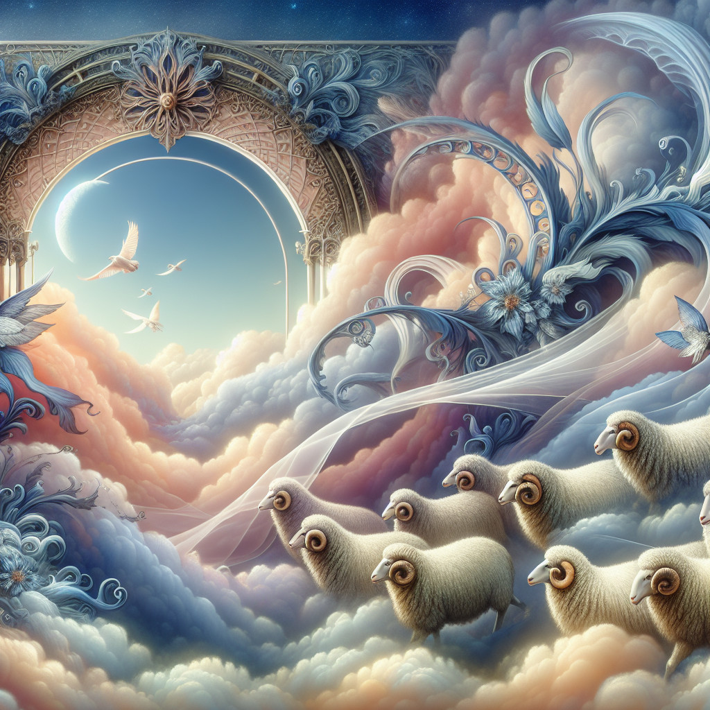 Dreamlike Landscape with Pastel Clouds and Sheep