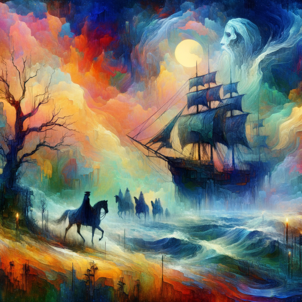 Mystical Seascape with Ship and Dreamlike Landscape