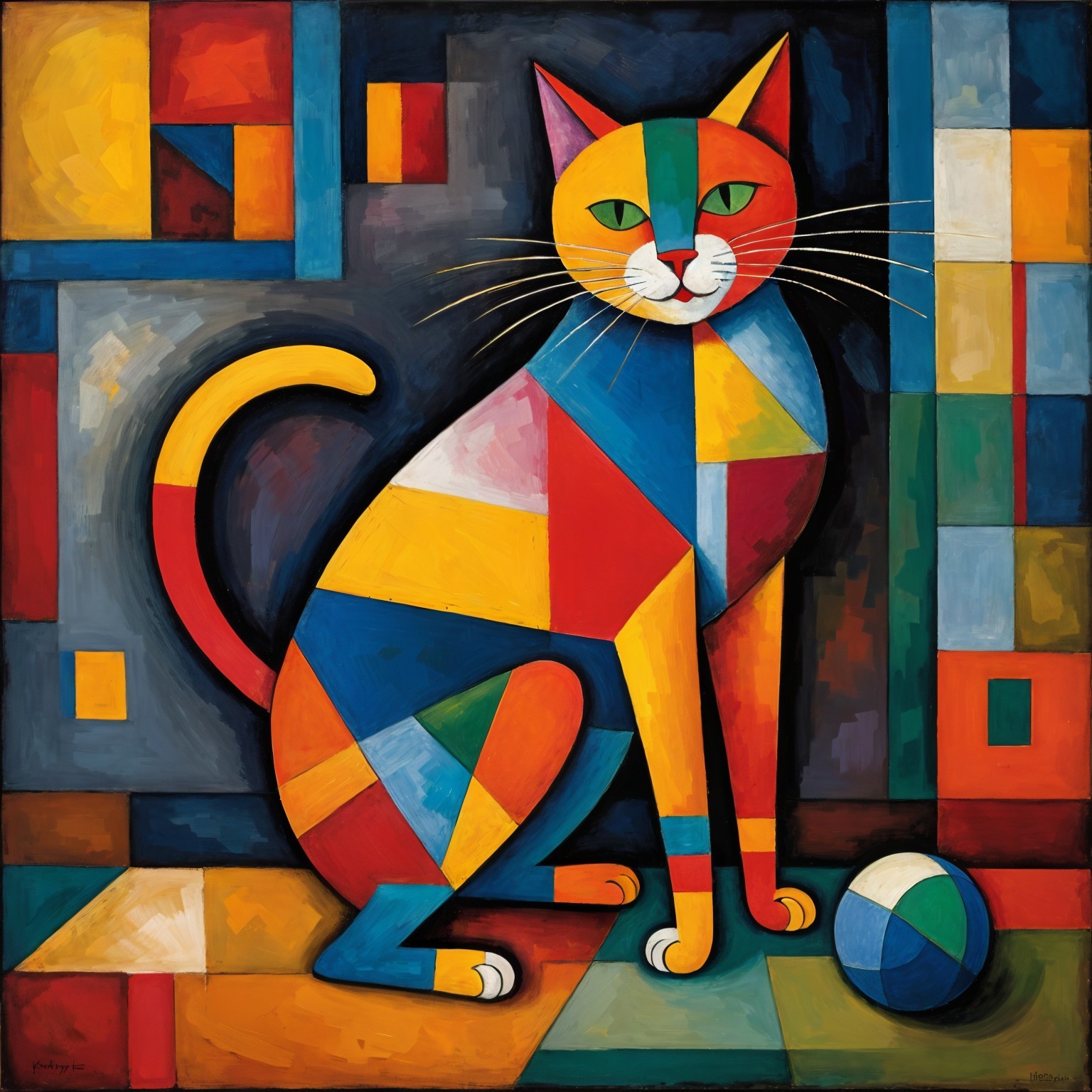 Abstract Cat Art with Geometric Shapes and Colors