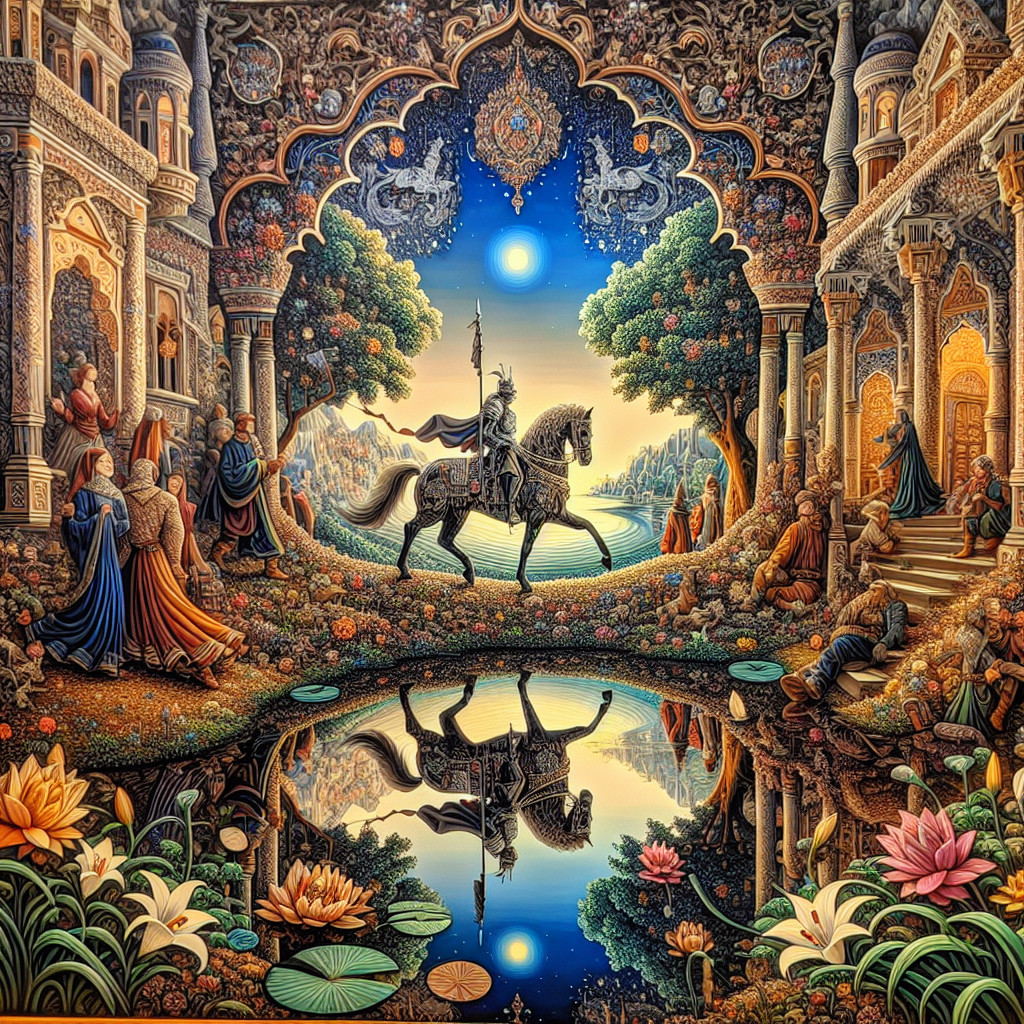 Knight on Horseback in Vibrant Landscape Scene