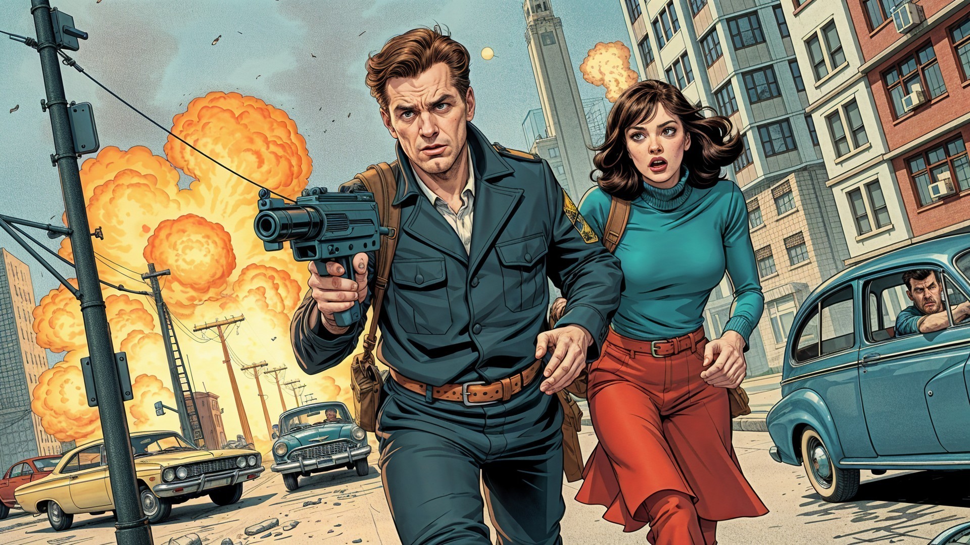 Dramatic Urban Scene with Military Action and Explosions