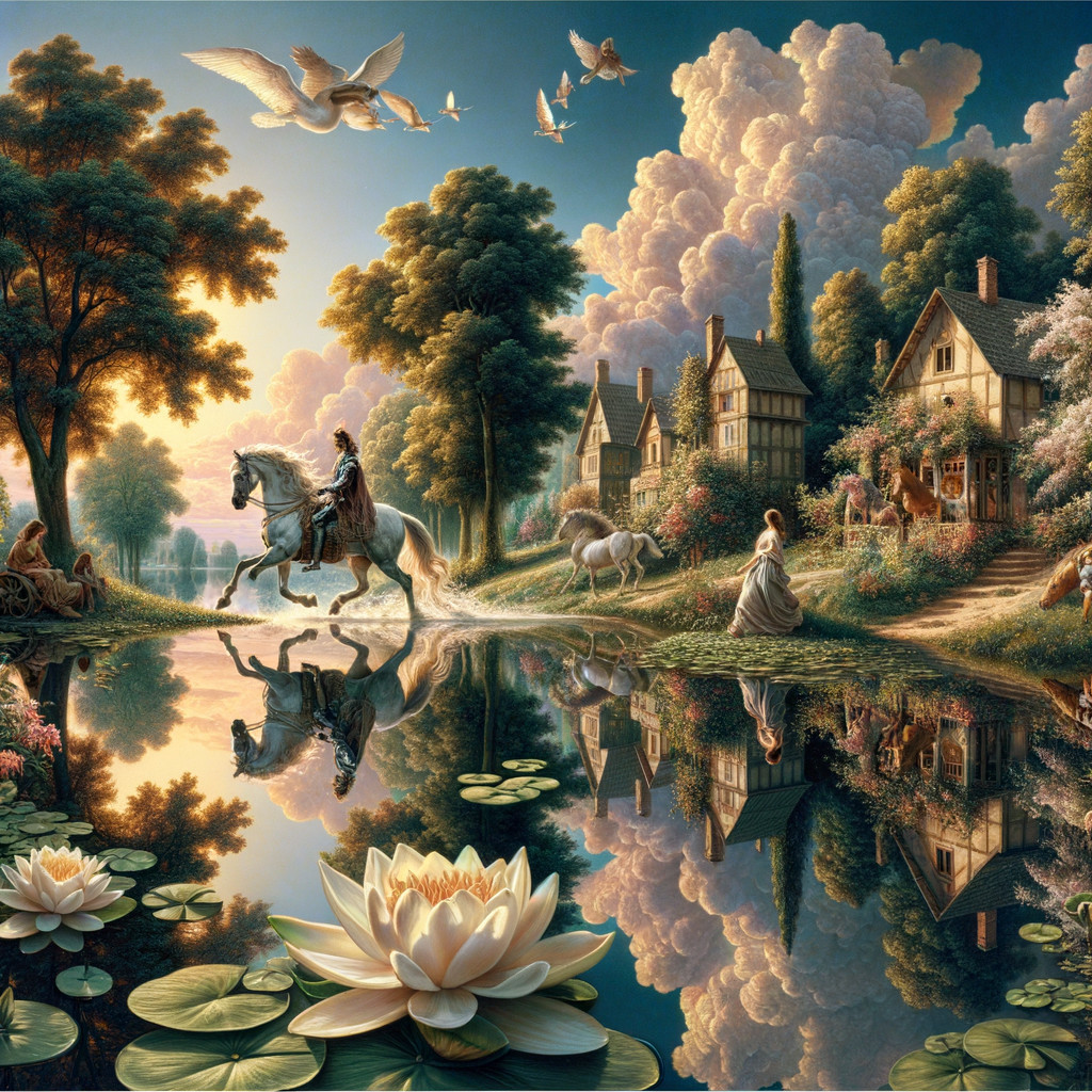 Fairytale Landscape with Cottages and Nature Elements