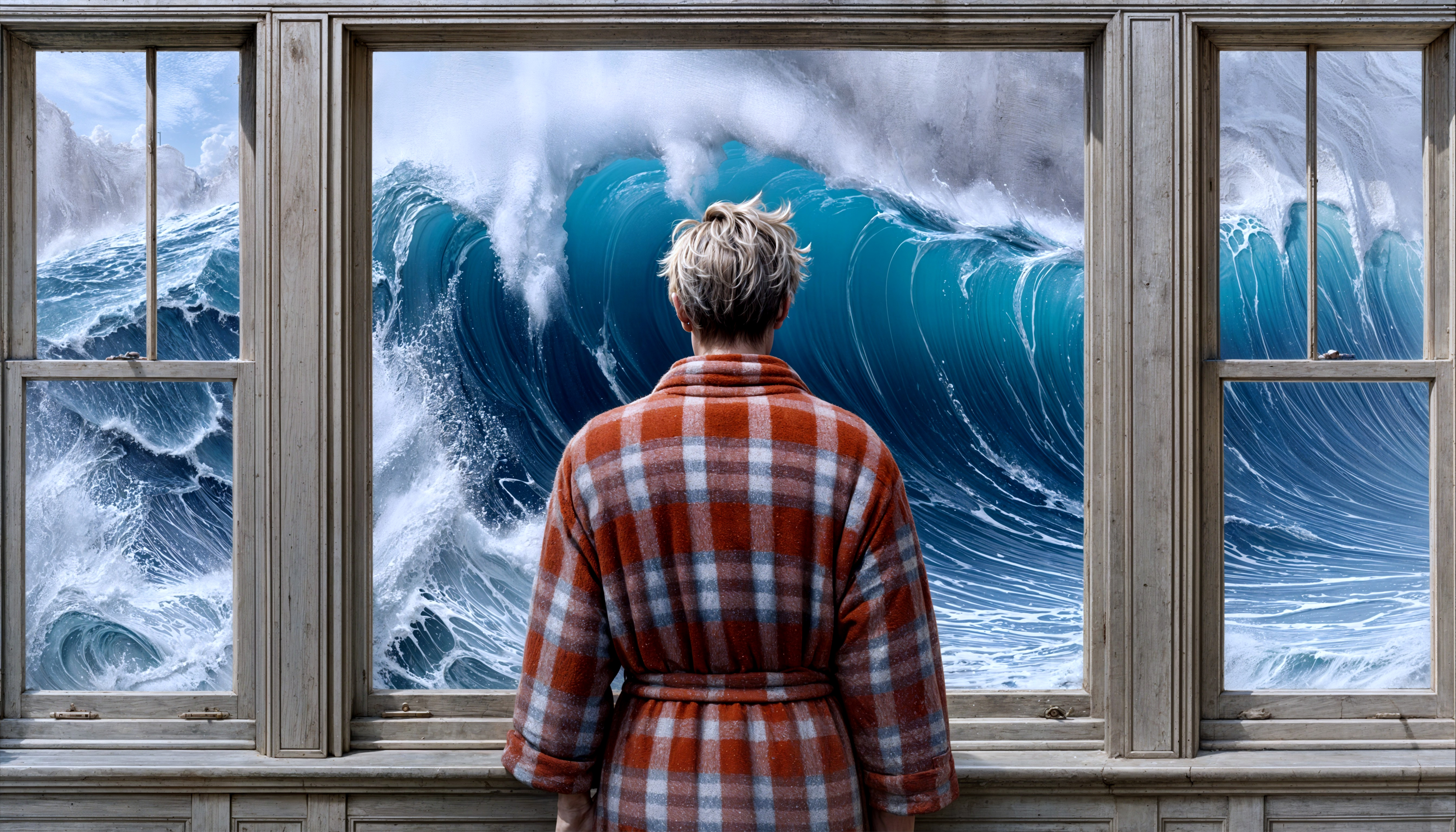 Cozy Bathrobe and Dramatic Seascape View