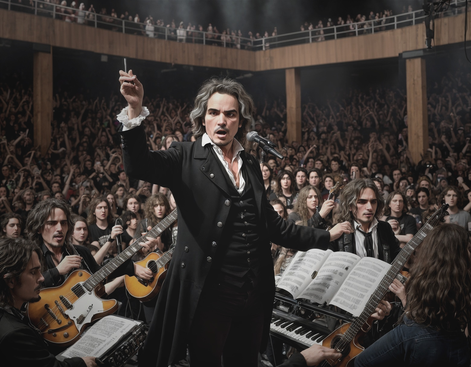 Conductor leads classical-rock fusion concert with electric guitars and grand piano