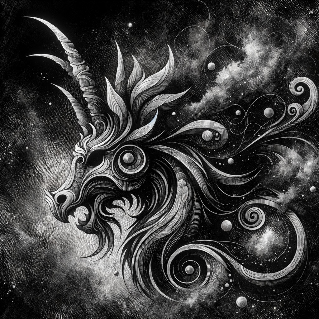 Intricate Black and White Unicorn Head Design
