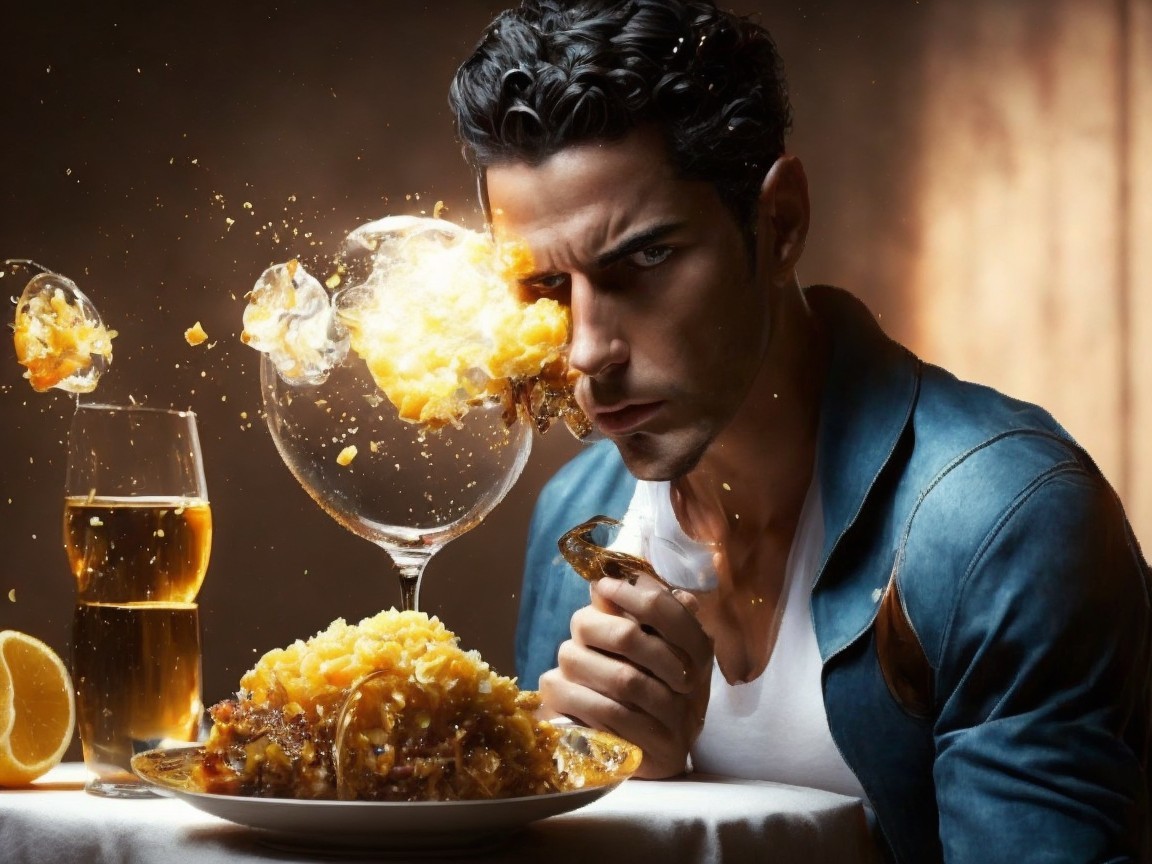 Dramatic Scene of Focused Man with Stylish Meal