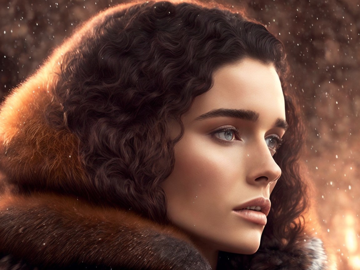 Close-Up Portrait of a Young Woman in Winter Snow