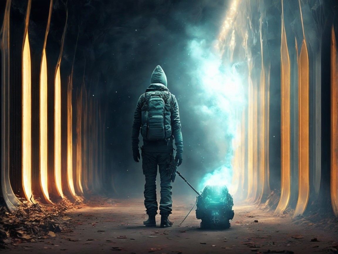 Futuristic Tunnel Scene with Glowing Blue Device