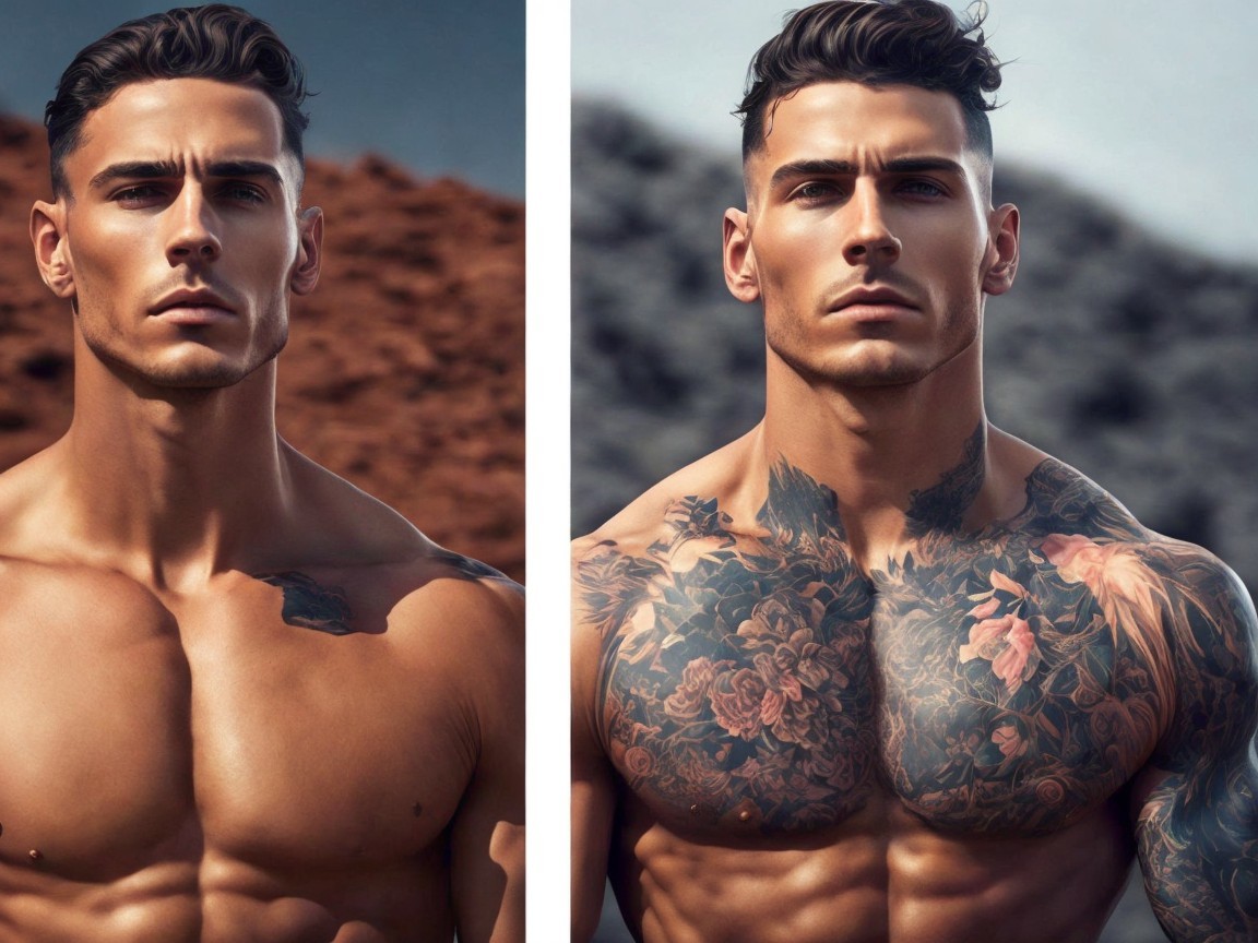 Muscular Man with Contrasting Looks and Tattoos