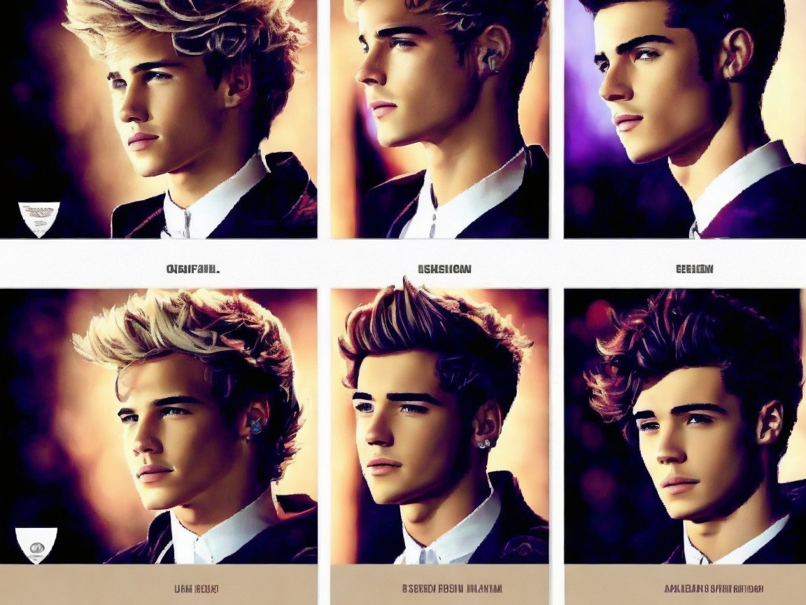 Grid of Six Portraits of Young Men with Hairstyles
