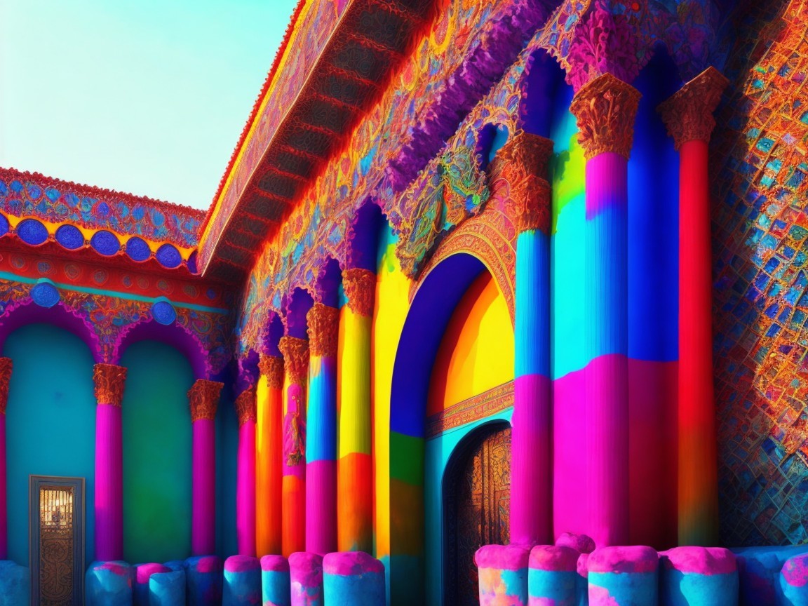 Surreal Architectural Scene with Vibrant Colors