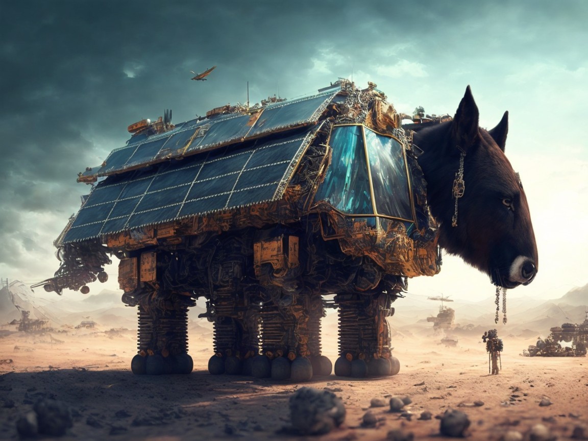 Mechanized Horse Creature in Barren Landscape