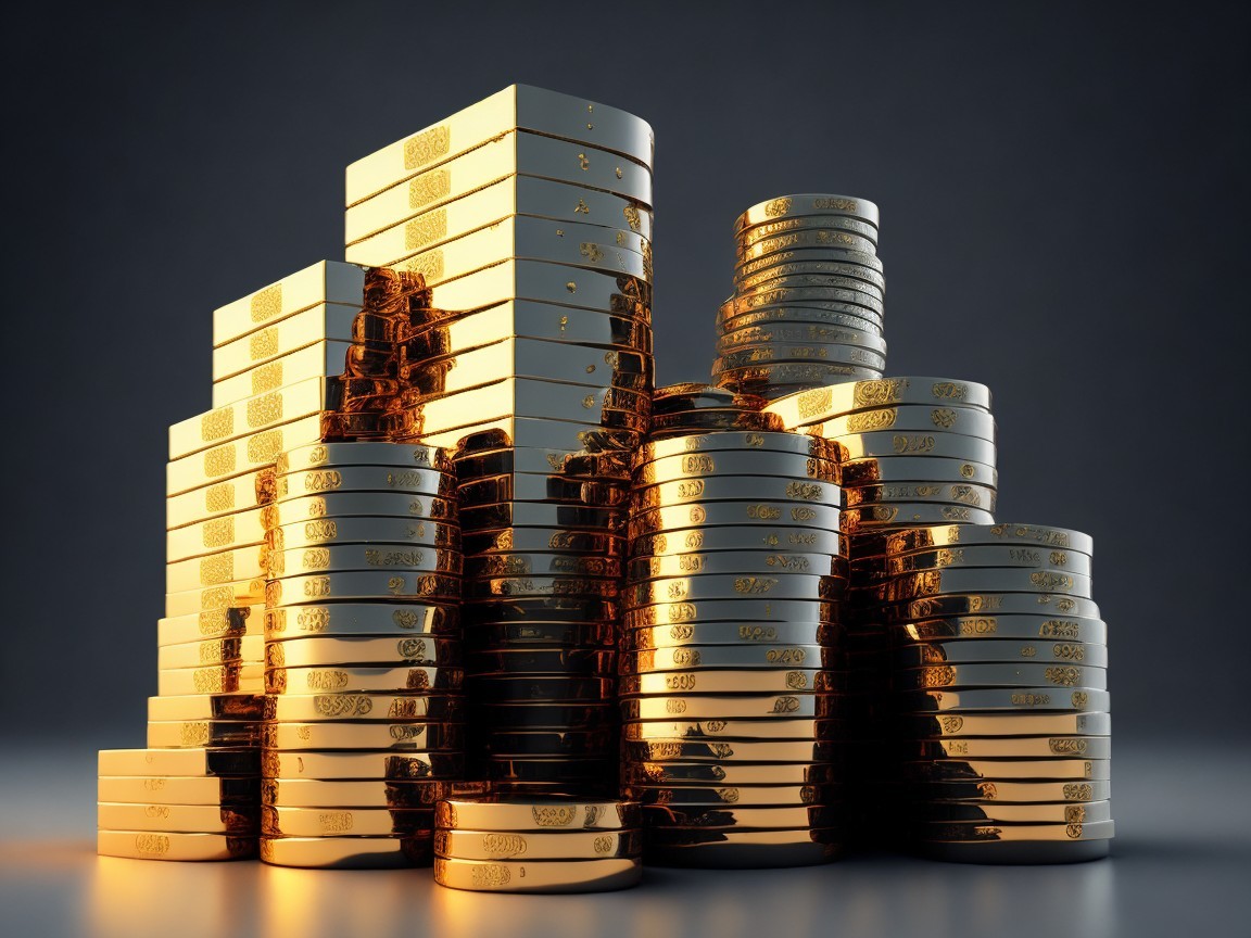 Artistic Arrangement of Golden Coins and Bars