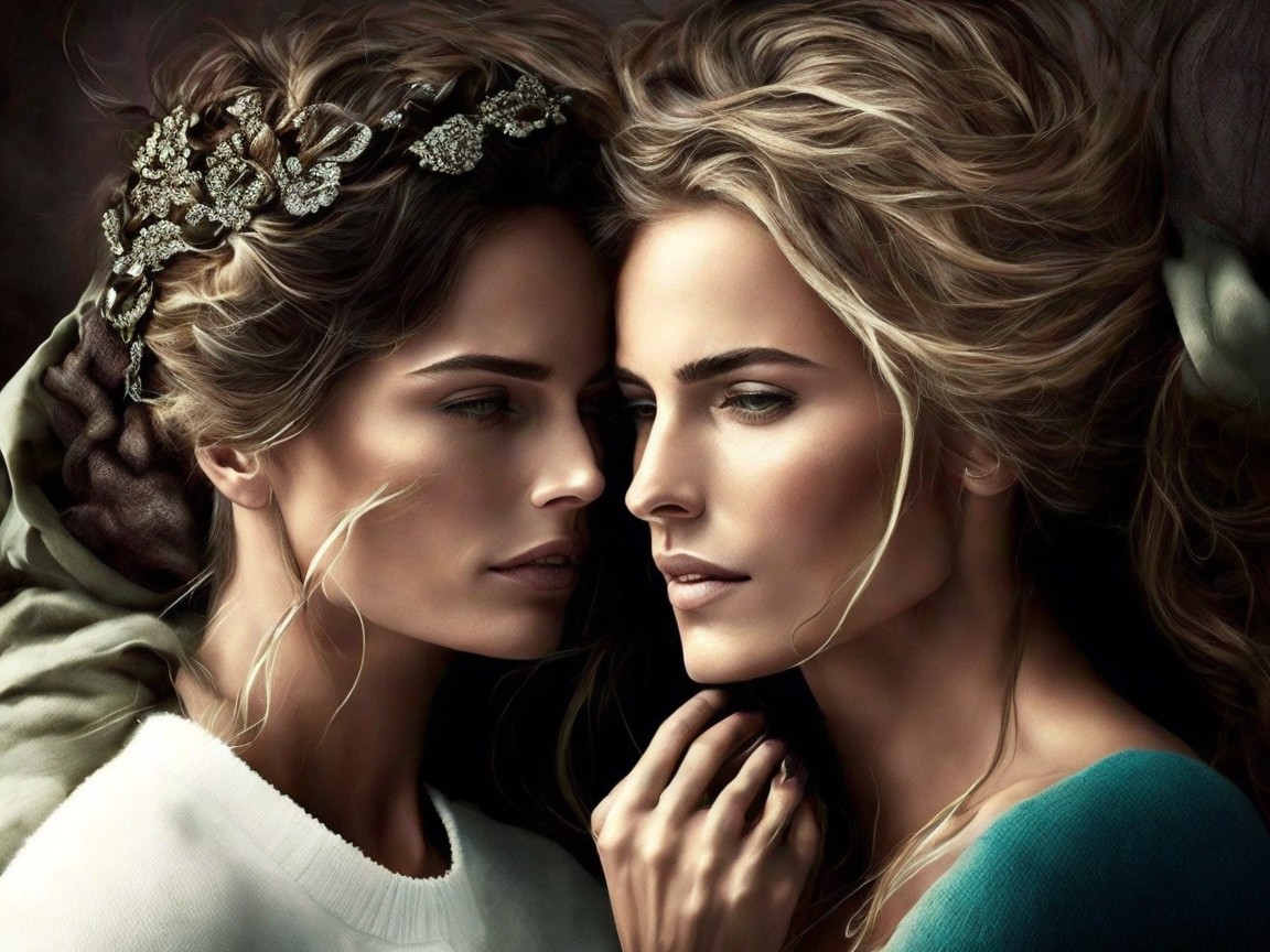 Portrait of Two Women with Luminous Skin and Hairstyles