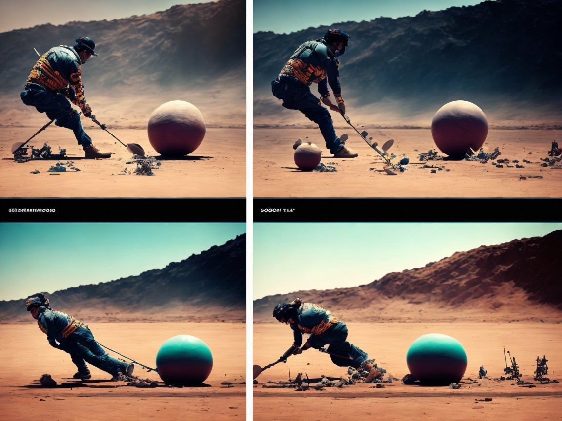 Futuristic Scene of Player Hitting Colorful Sphere