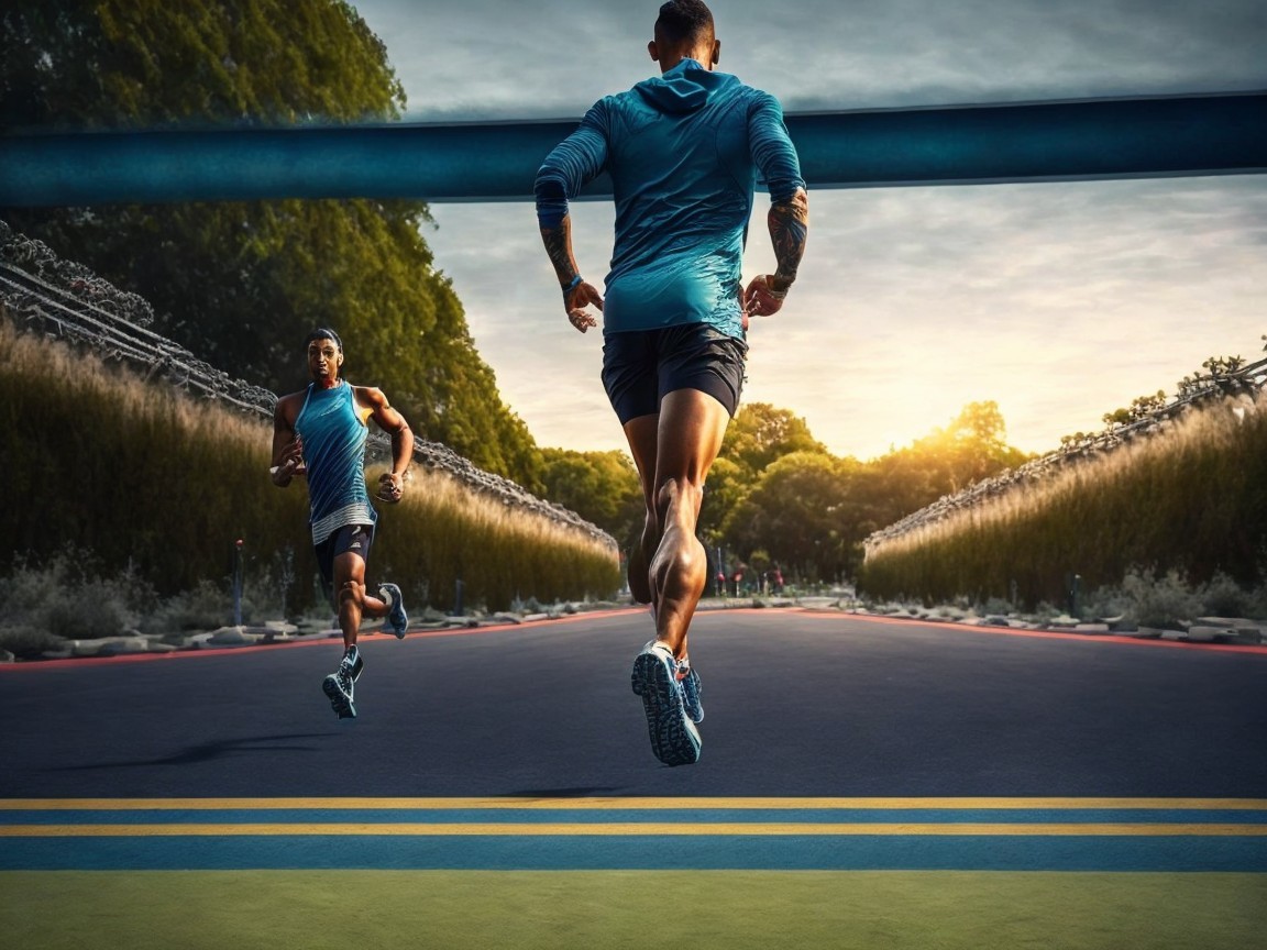 Male Runners Sprinting in Outdoor Evening Setting