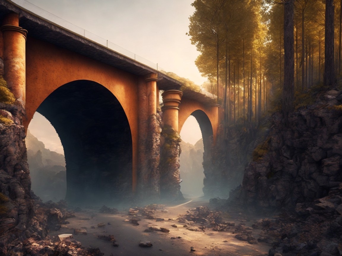 Majestic Bridge Over a Serene Valley with Golden Trees