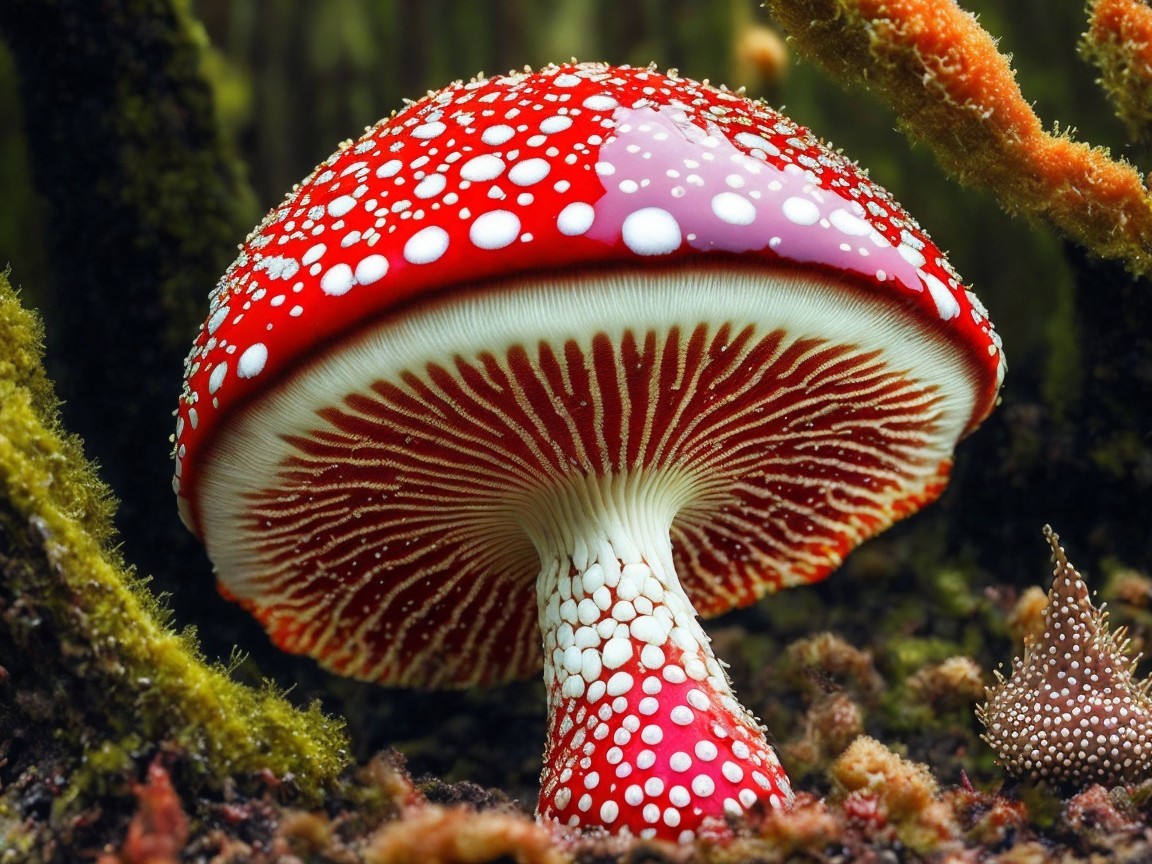 Vibrant Red Mushroom with White Spots in Nature