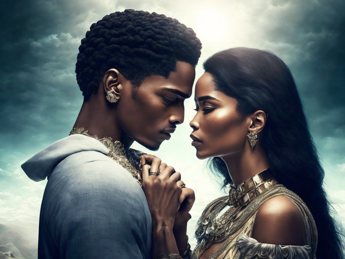 Couple Portrait with Intricate Hairstyles and Jewelry