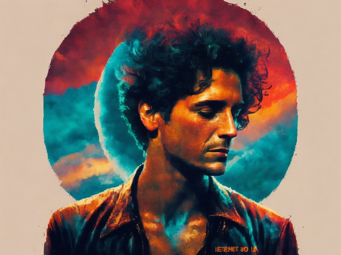 Stylized portrait of a man with curly hair and halo effect