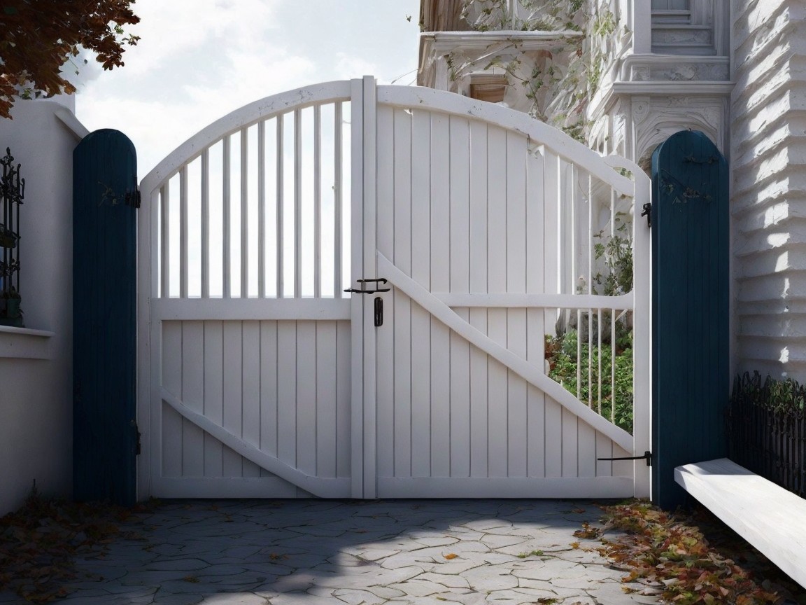 Charming White Wooden Gate in Serene Garden Setting