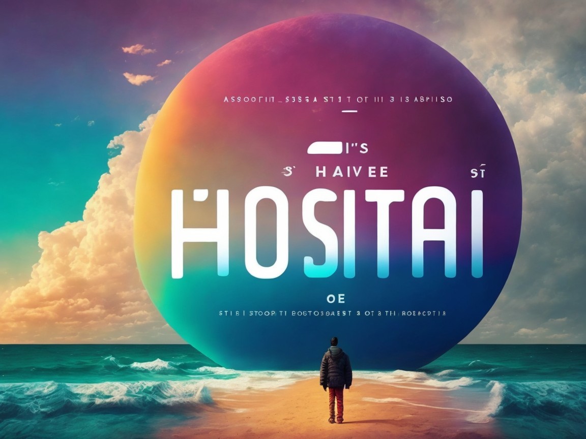 Surreal Beach Scene with Colorful Orb and Pastel Sky