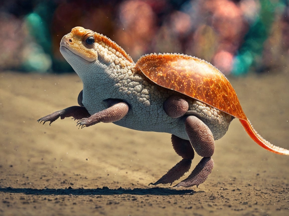 Whimsical Turtle-Frog Hybrid in Vibrant Environment