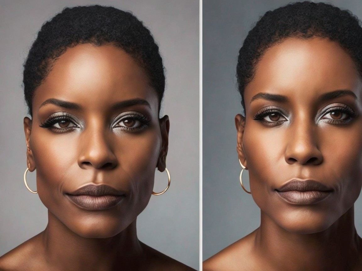 Split Image of a Black Woman with Short Hair and Earrings