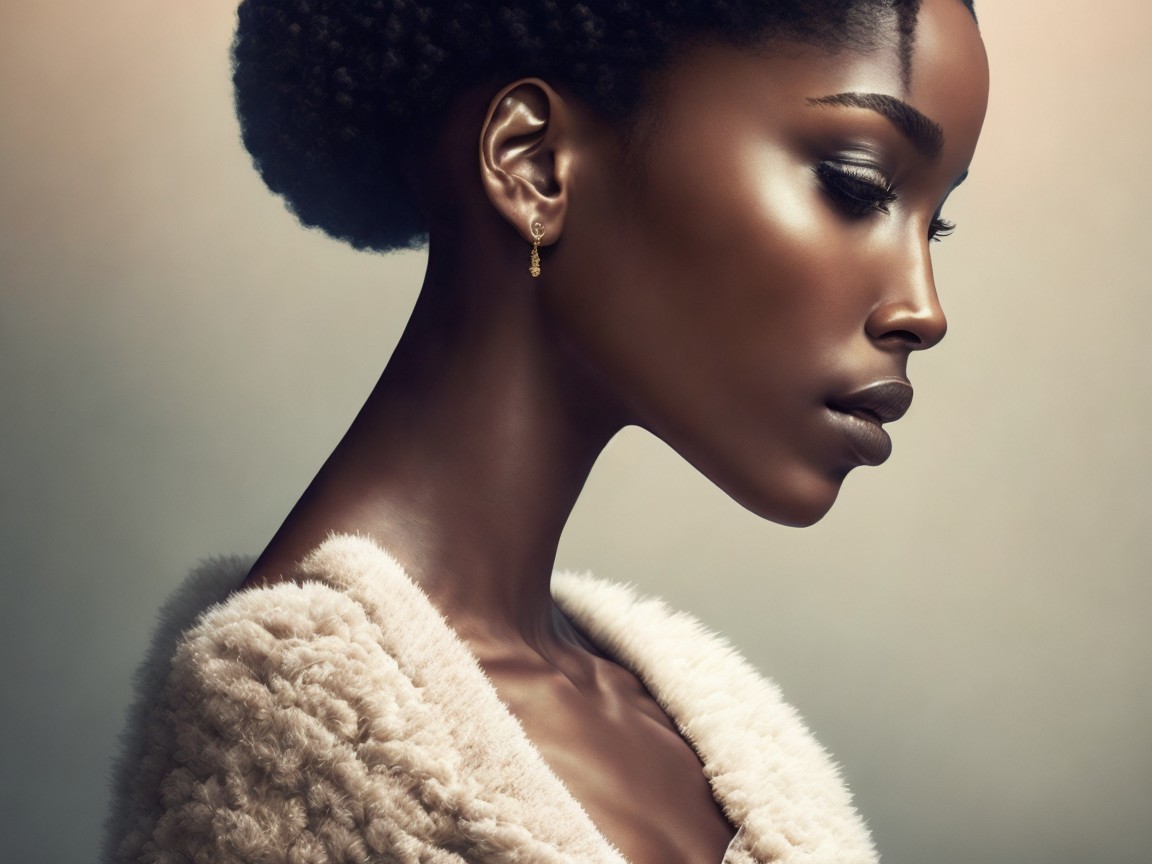 Elegant Woman with Deep Skin Tone and Curly Hair