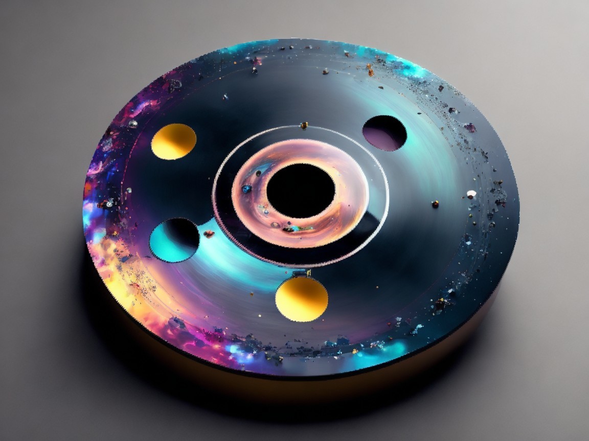 Glossy Circular Disc with Iridescent Galaxy Patterns