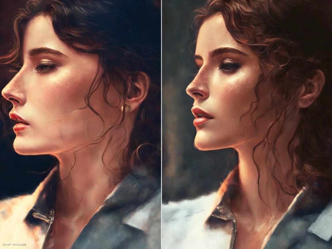 Portraits of a Young Woman in Profile View