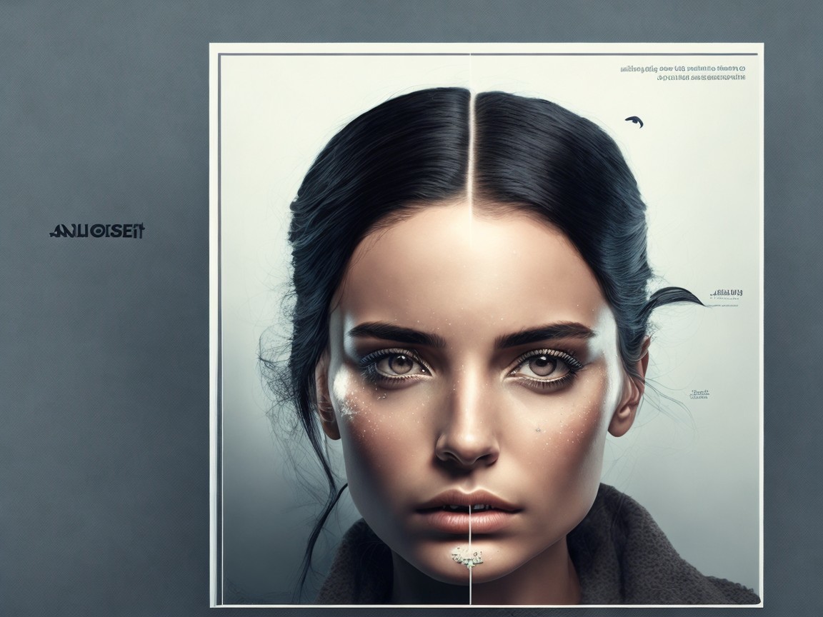 Young Woman with Gray Eyes and Split Makeup Style