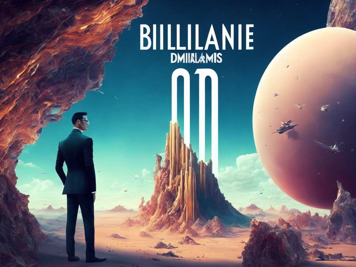 Futuristic Figure in Alien Landscape with Spaceships