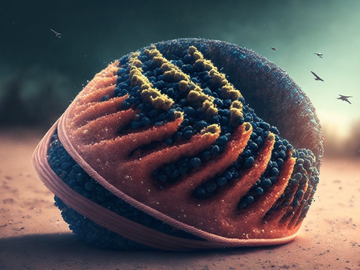 Textured Orb with Dark Blue and Orange Formations