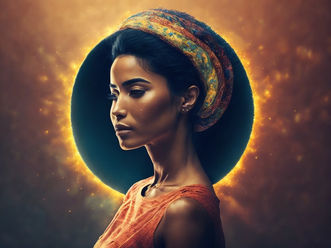 Profile Portrait of a Woman in Colorful Turban
