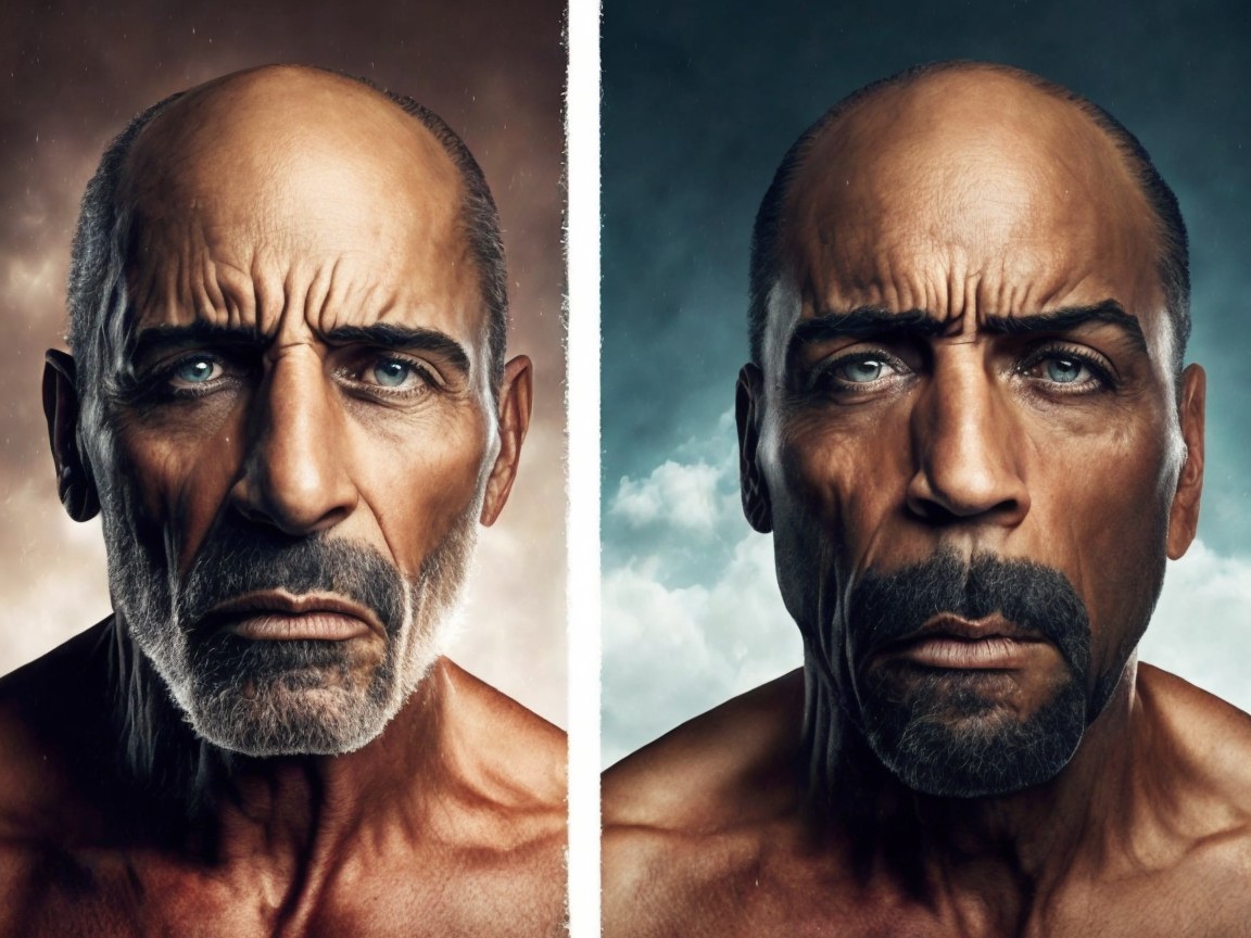 Close-Up of Two Male Figures with Intense Expressions