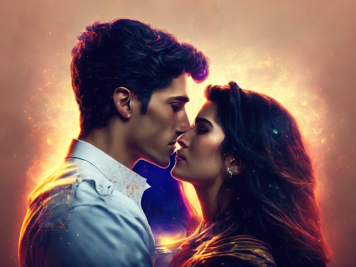 Romantic scene of a couple sharing a tender kiss
