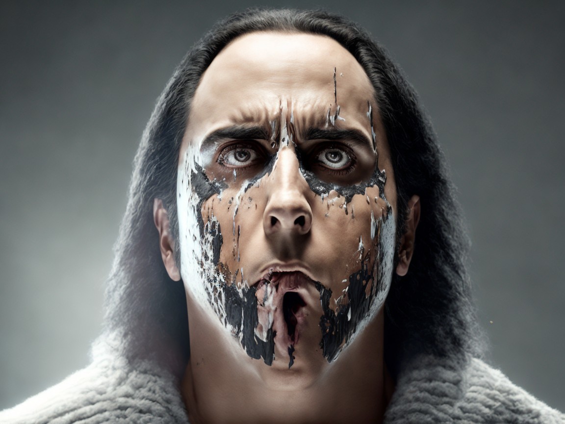 Male figure with dramatic makeup and intense expression