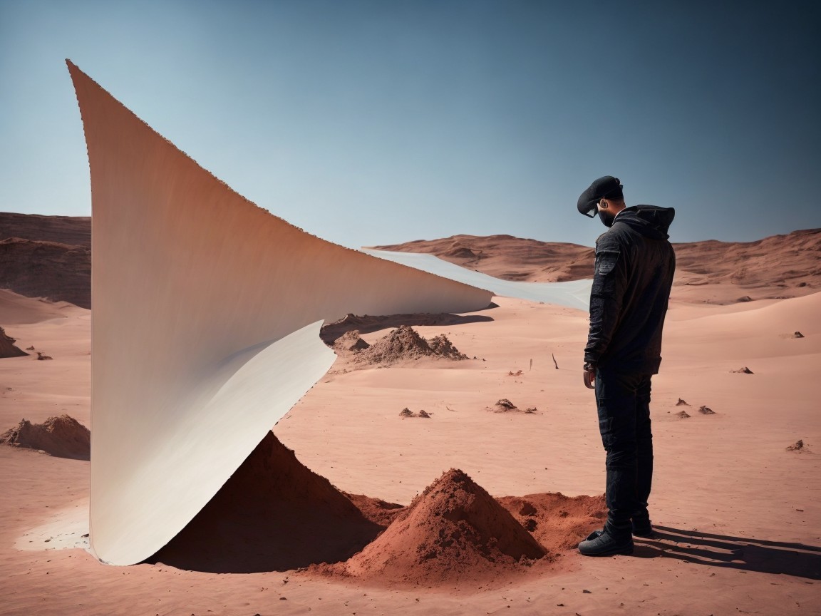 Desert Landscape with Abstract Sculptural Installation