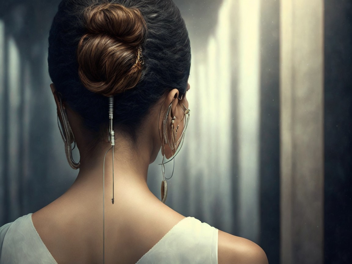 Elegant Woman with Bun and Stylish Accessories