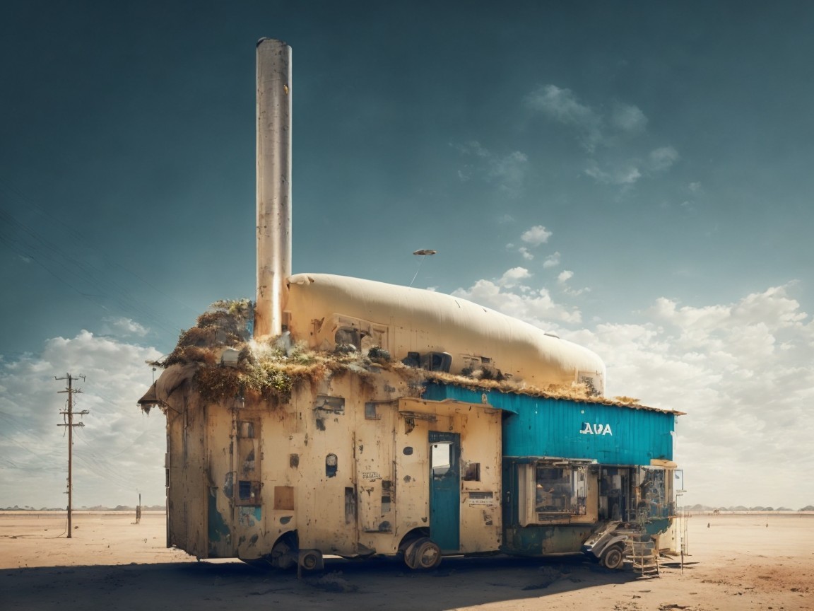 Worn House in Desolate Landscape Under Moody Sky