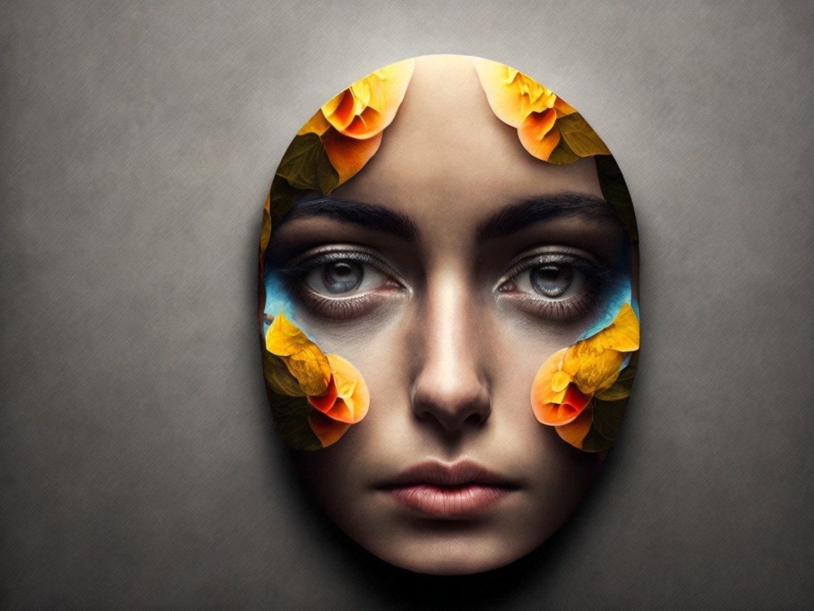 Artistic Portrait of Woman with Floral Accents
